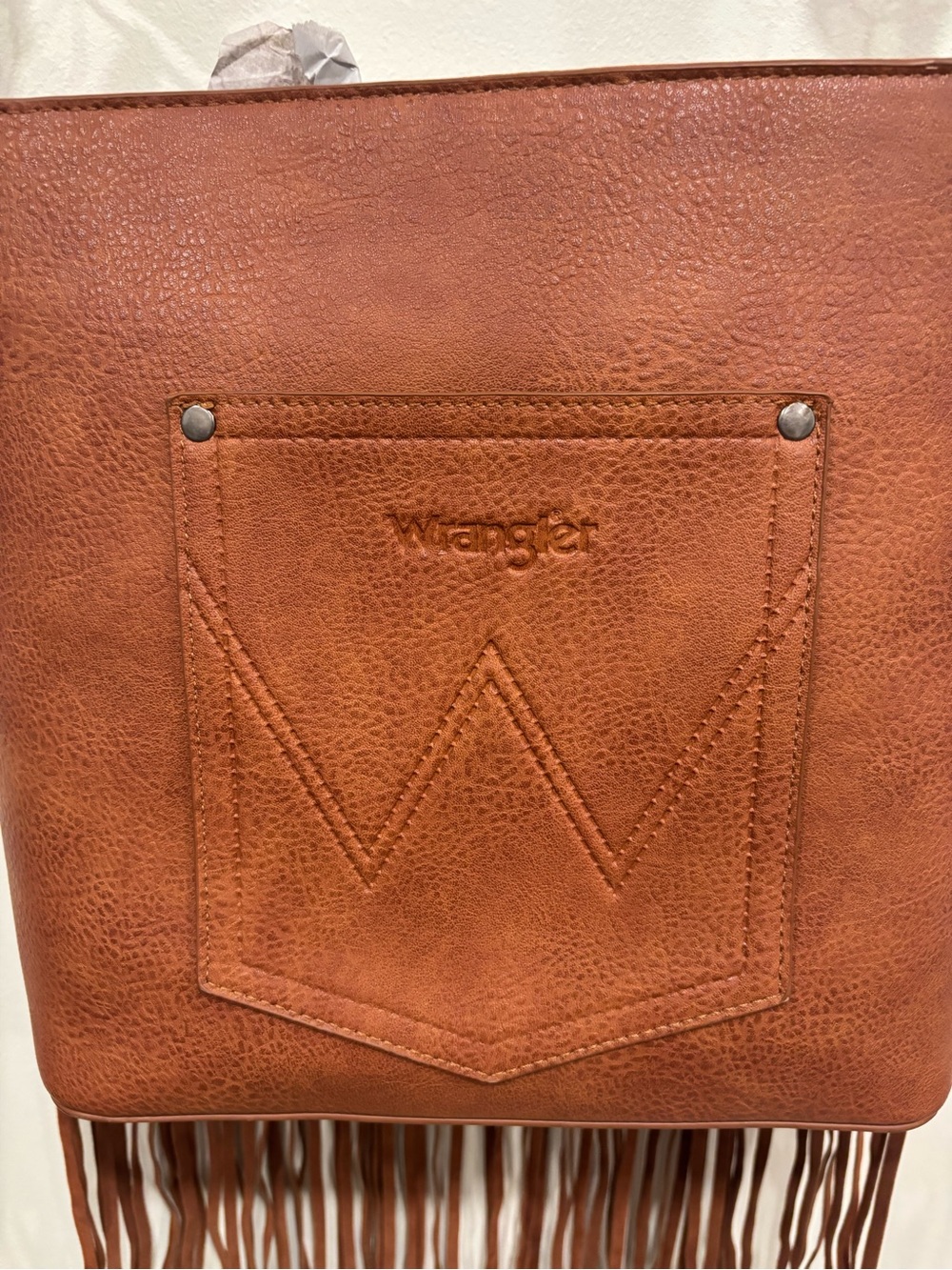 Wrangler Brown Leather Tooled Floral Fringe Crossbody - Picture 9 of 16